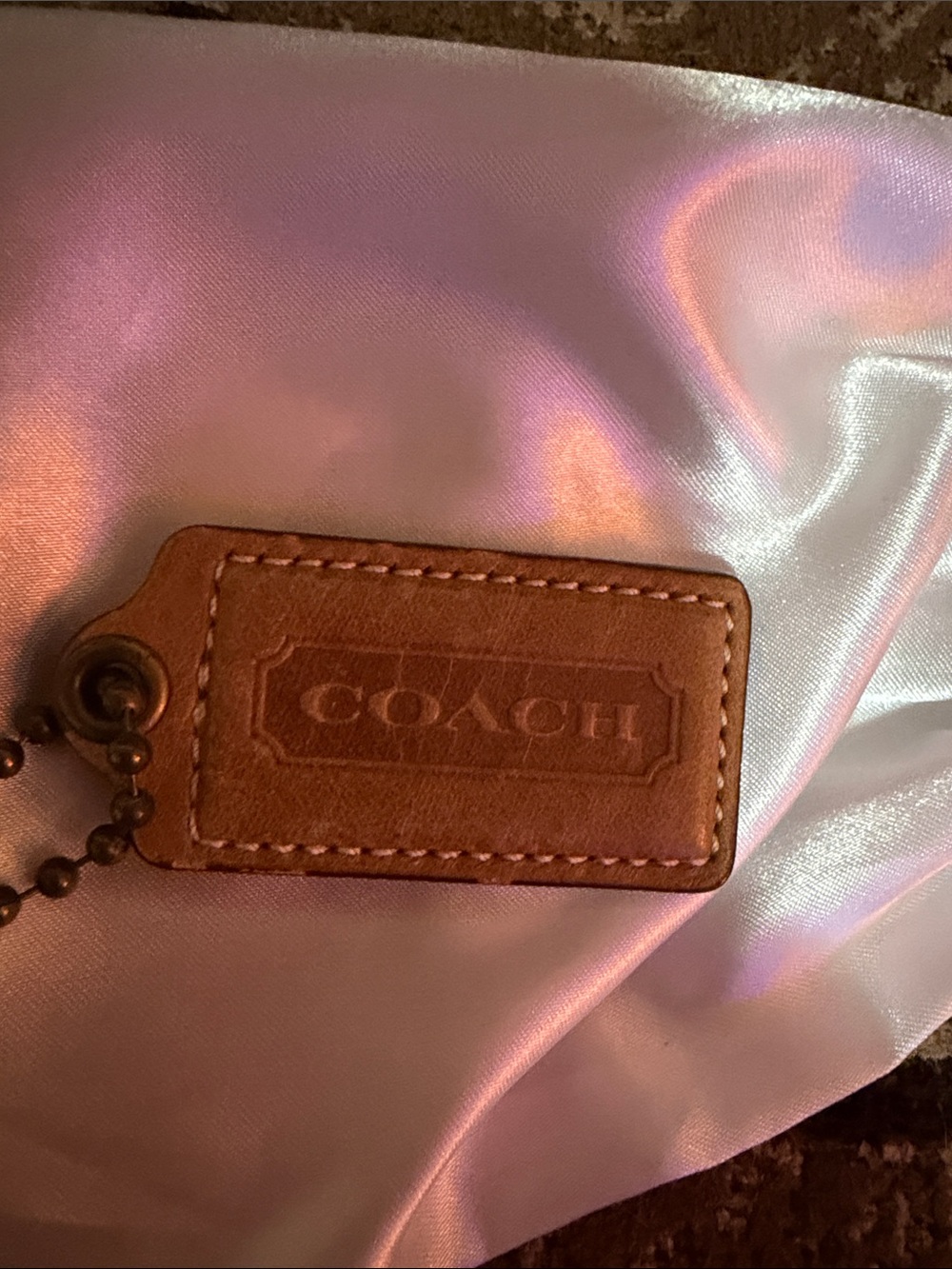 COACH Pink Iridescent Mini Bag with Brown Leather Tag